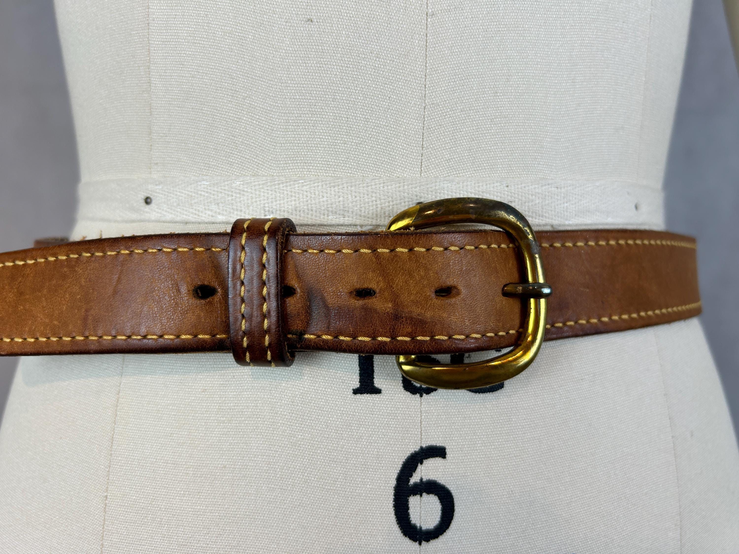 Vintage Mid Century Genuine Brown Leather Belt With Great  display picture 3