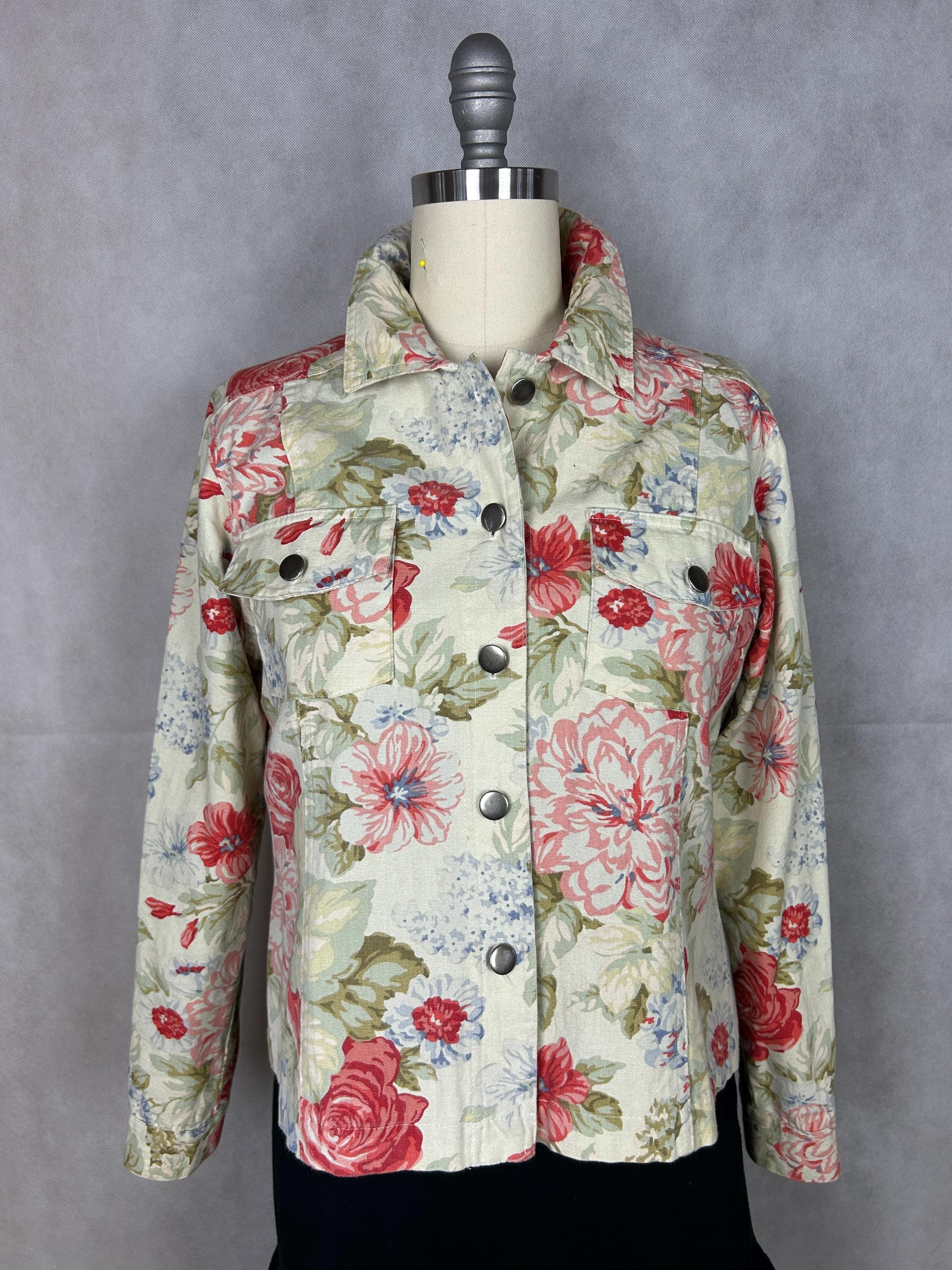 Vintage 80s/90s Romantic Floral Cotton Canvas Jean Jacket/blazer