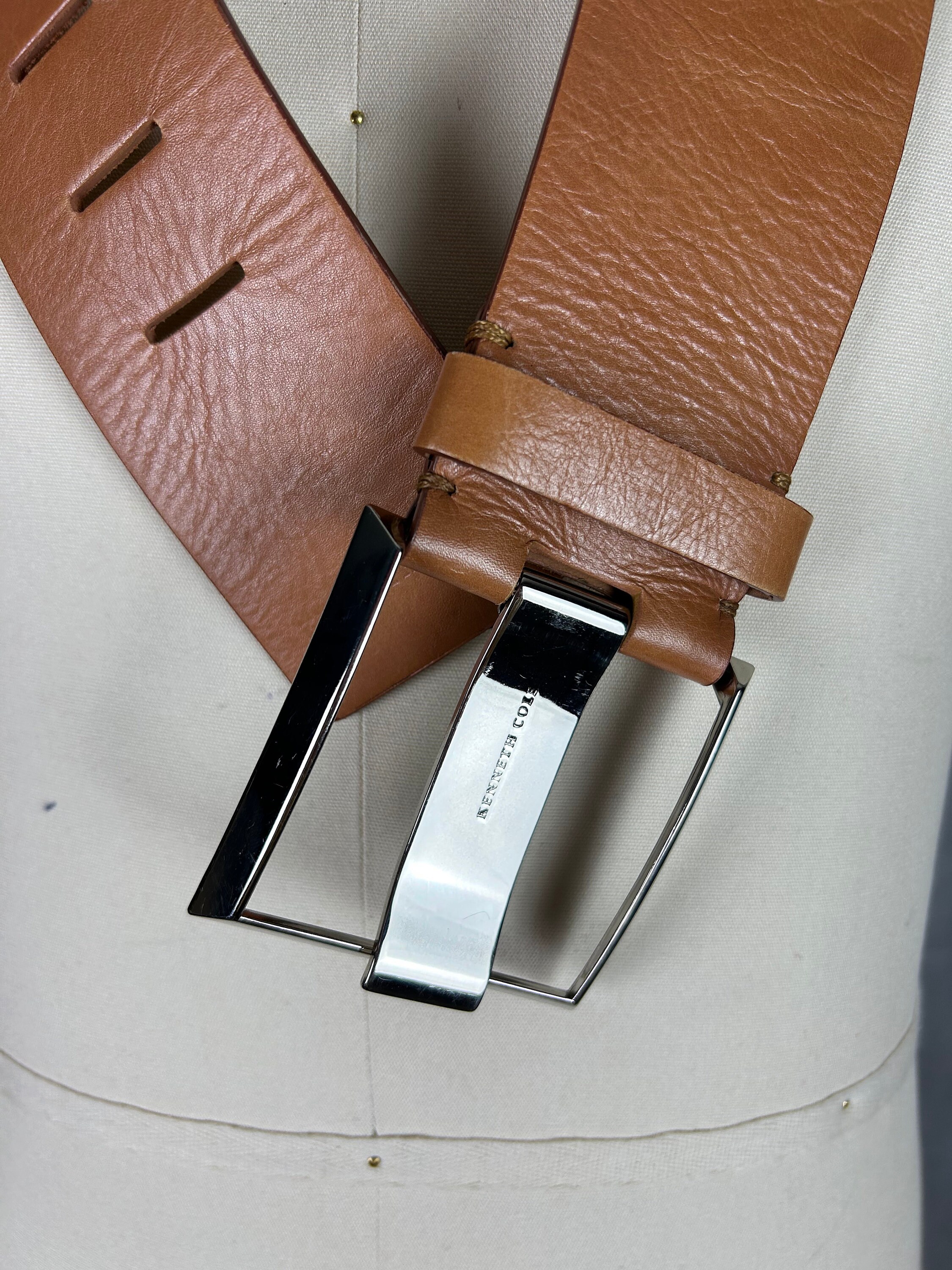 Vintage Genuine Leather Kenneth Cole Western Belt Kenneth Cole Full Grain Leather Belt Brushed Silver Buckle  main image 2