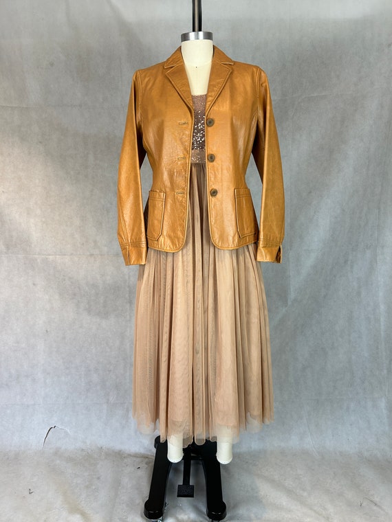 Vintage Peach/apricot Colored Fully Lined Leather Blazer/jacket