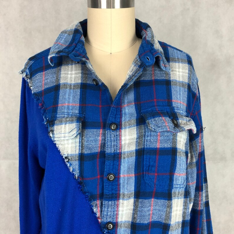 Deconstructed Hybrid Men/'s Flannel Shirt /& Women/'s V-Neck Sweater Create On Trend Cozy Top