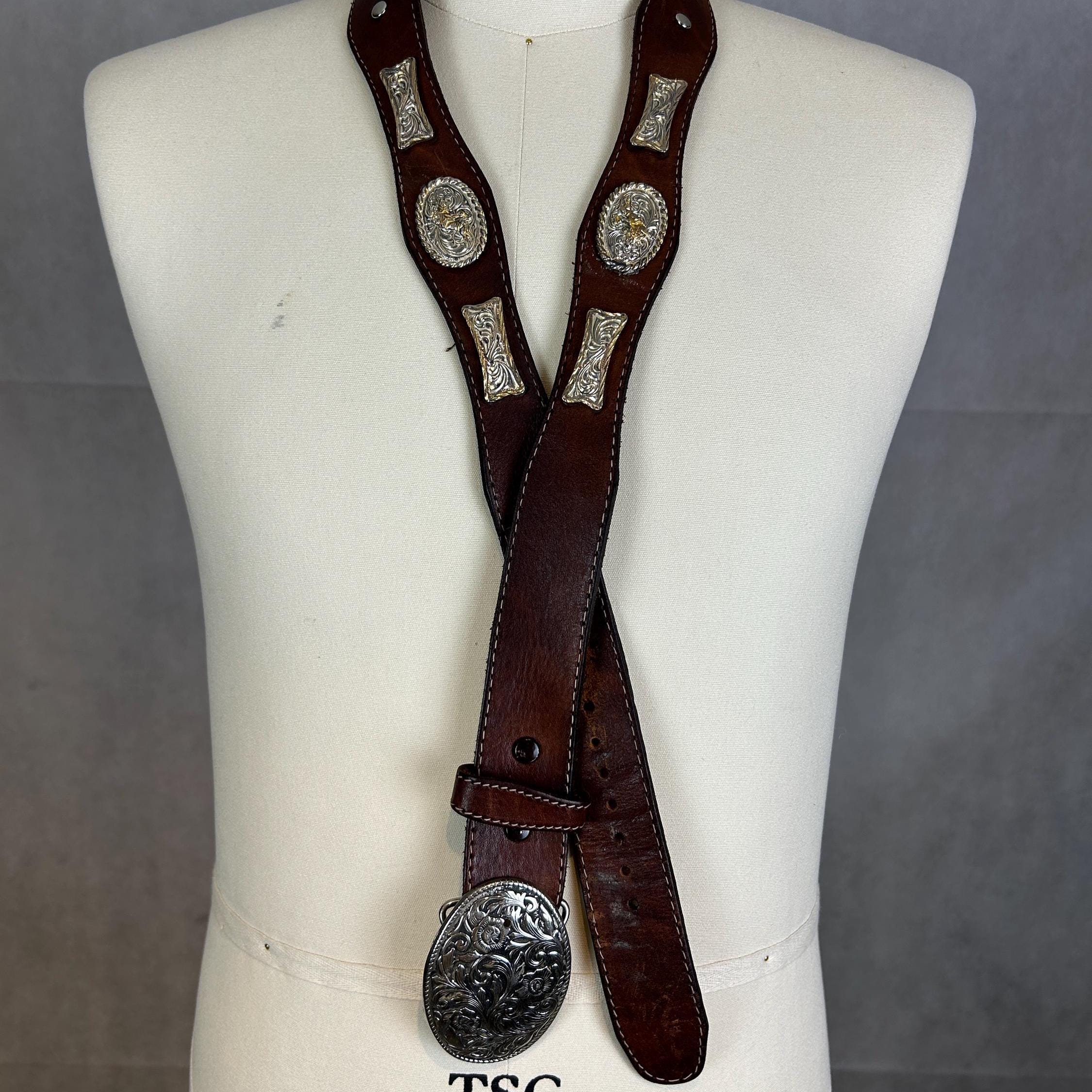 Vintage Leather Belt, Antiqued Silver Buckle & tip, southwestern style, white, S Vintage Sterling Silver Southwest Concho Belt on Leather | eBay main image 2