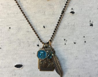 Upcycled  Brass Necklace with Vintage Religious/Spiritual Charms of Saints