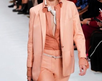 Vintage Peach/apricot Colored Fully Lined Leather Blazer/jacket