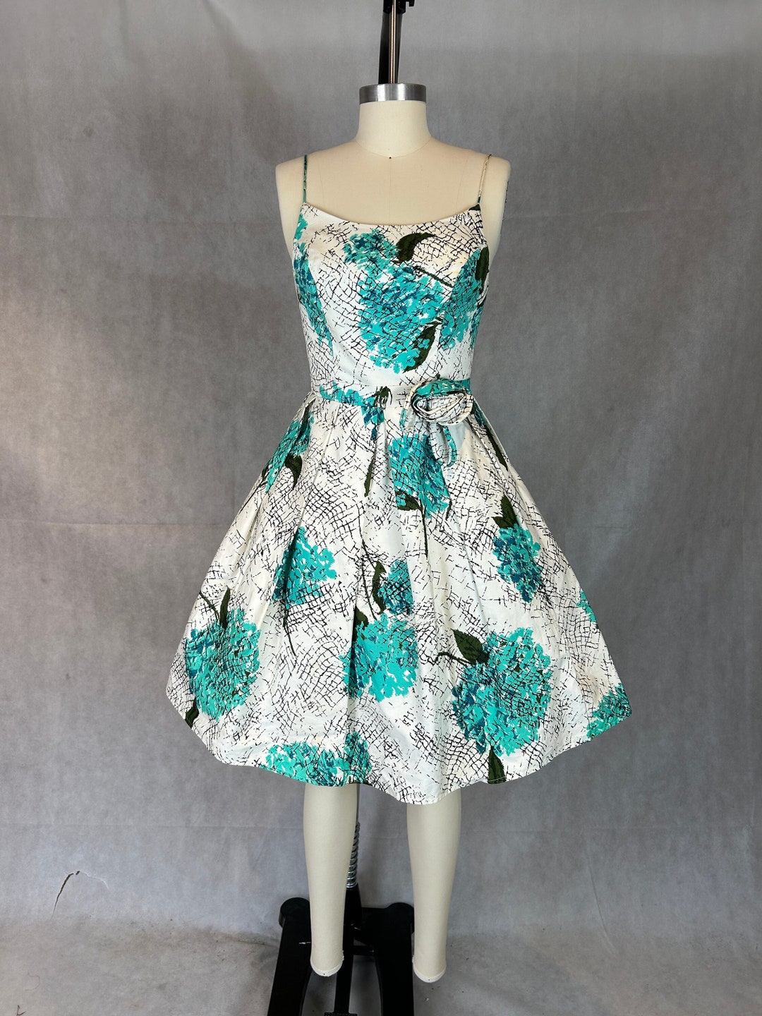 Vintage 1950s Blue Rose Ballgown Dress main image 1