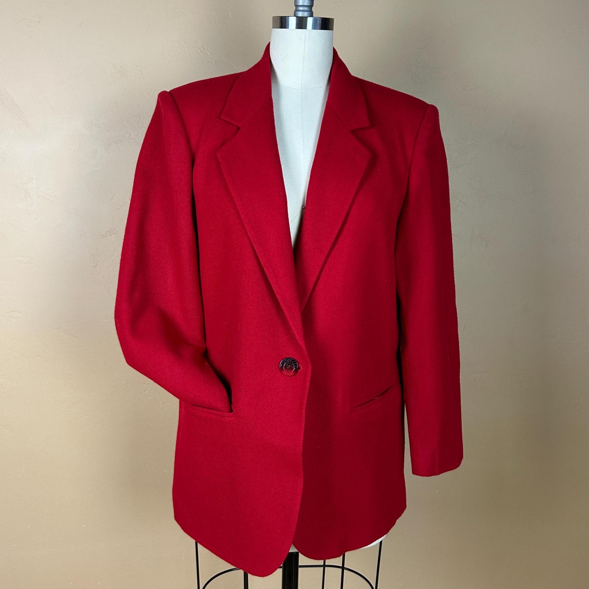 Vintage 1980s Oversized, Huge Shouldered 100% Wool Red Women's Blazer - On Trend for Todays Menswear Look