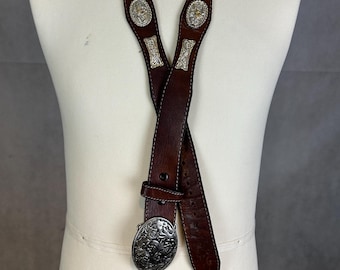 Vintage Genuine Leather Belt With Southwestern Silver  display picture 2