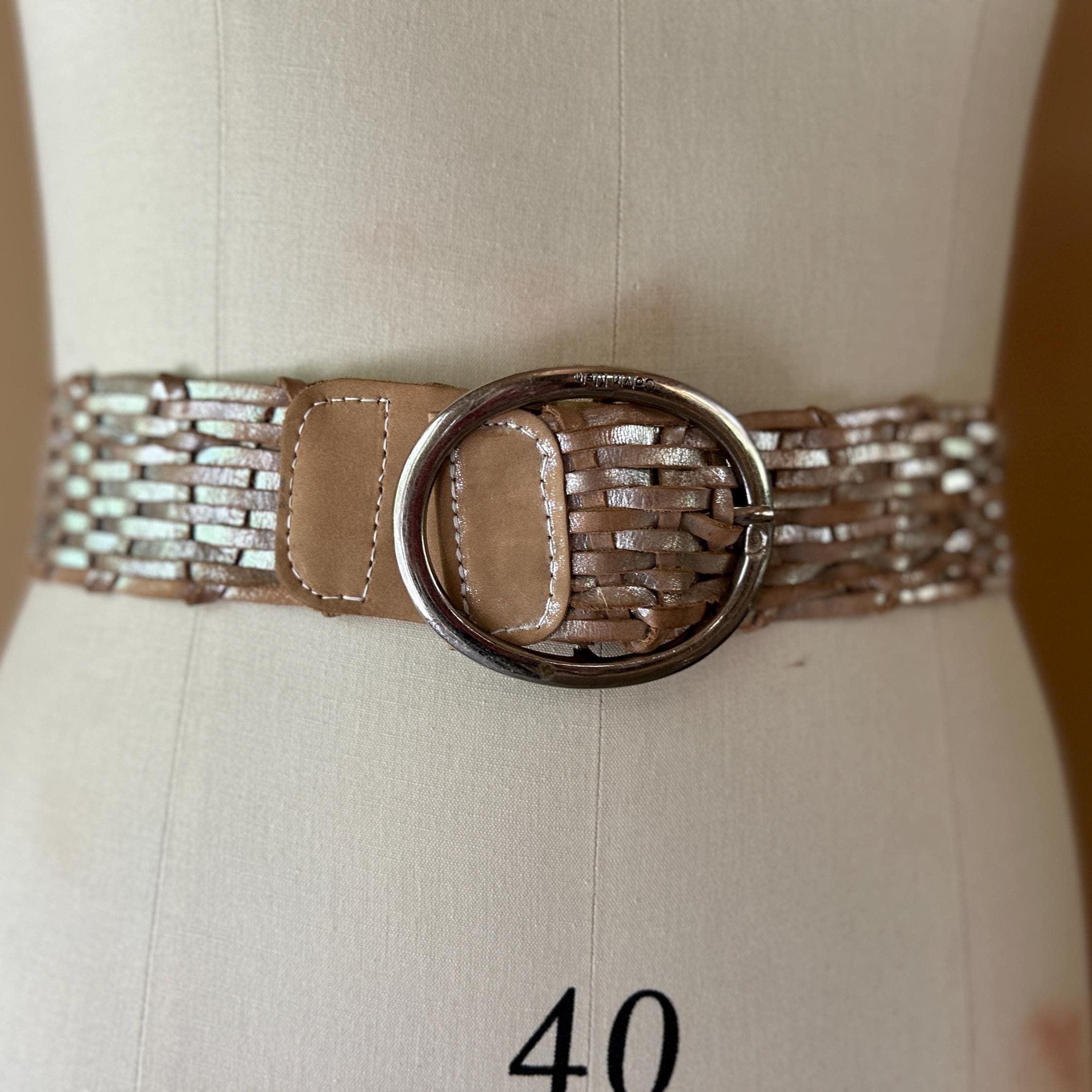 Vintage Calvin Klein Genuine Woven Leather Belt in Silver  display picture 3