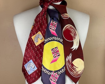 Vintage 1930s & 1940s Blue Patterned Neckties - Preowned and Worn With Love
