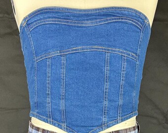 NWT Blue Jean Denim Corset Top - Strapless and Boneless - Comfortable Sexy Support