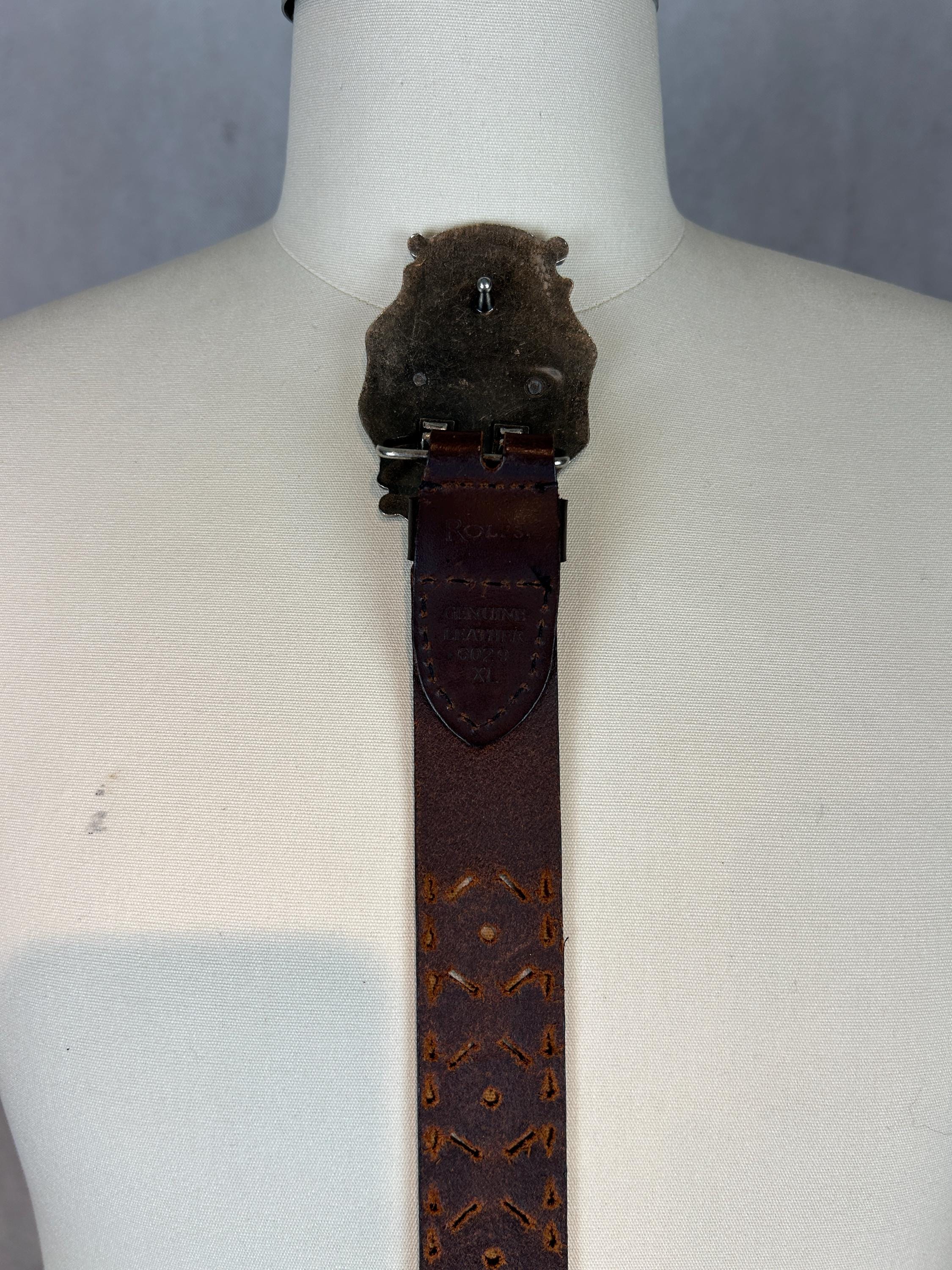 Vintage 1980s Brown Perforated Genuine Leather Belt With  display picture 3
