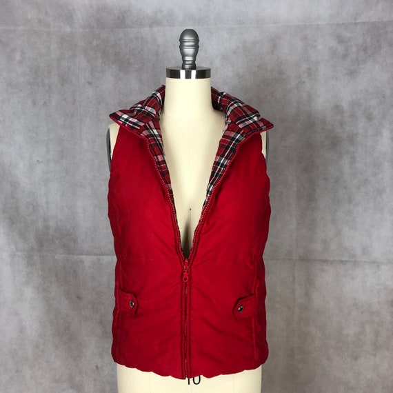 Vintage Reversible Solid Red/Red Plaid Puffer Vest - image 2