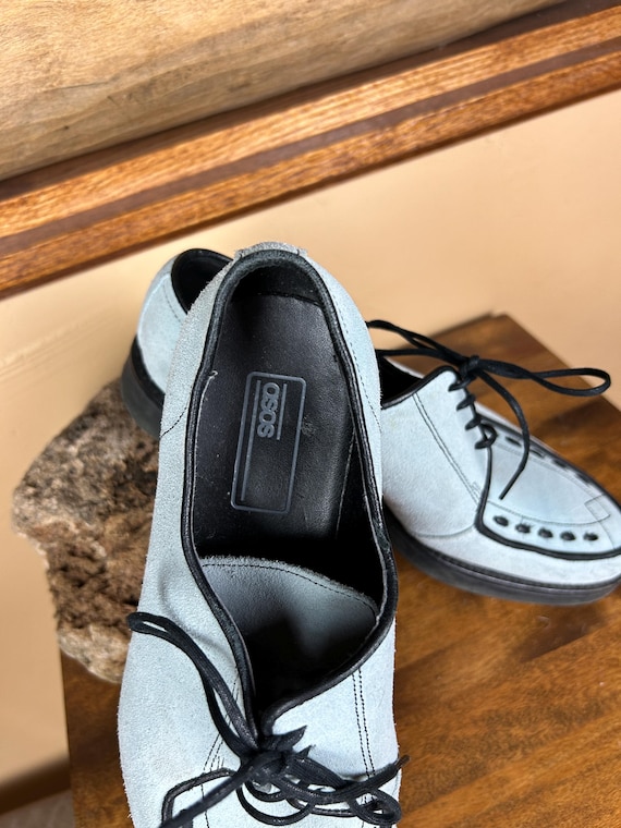 Vintage 1950s Style Men's Baby Blue Suede Shoes With Black Trim