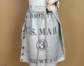 Upcycled Designer Runway Inspired Skirt Made From Vintage 1980s US Mail Canvas Bag