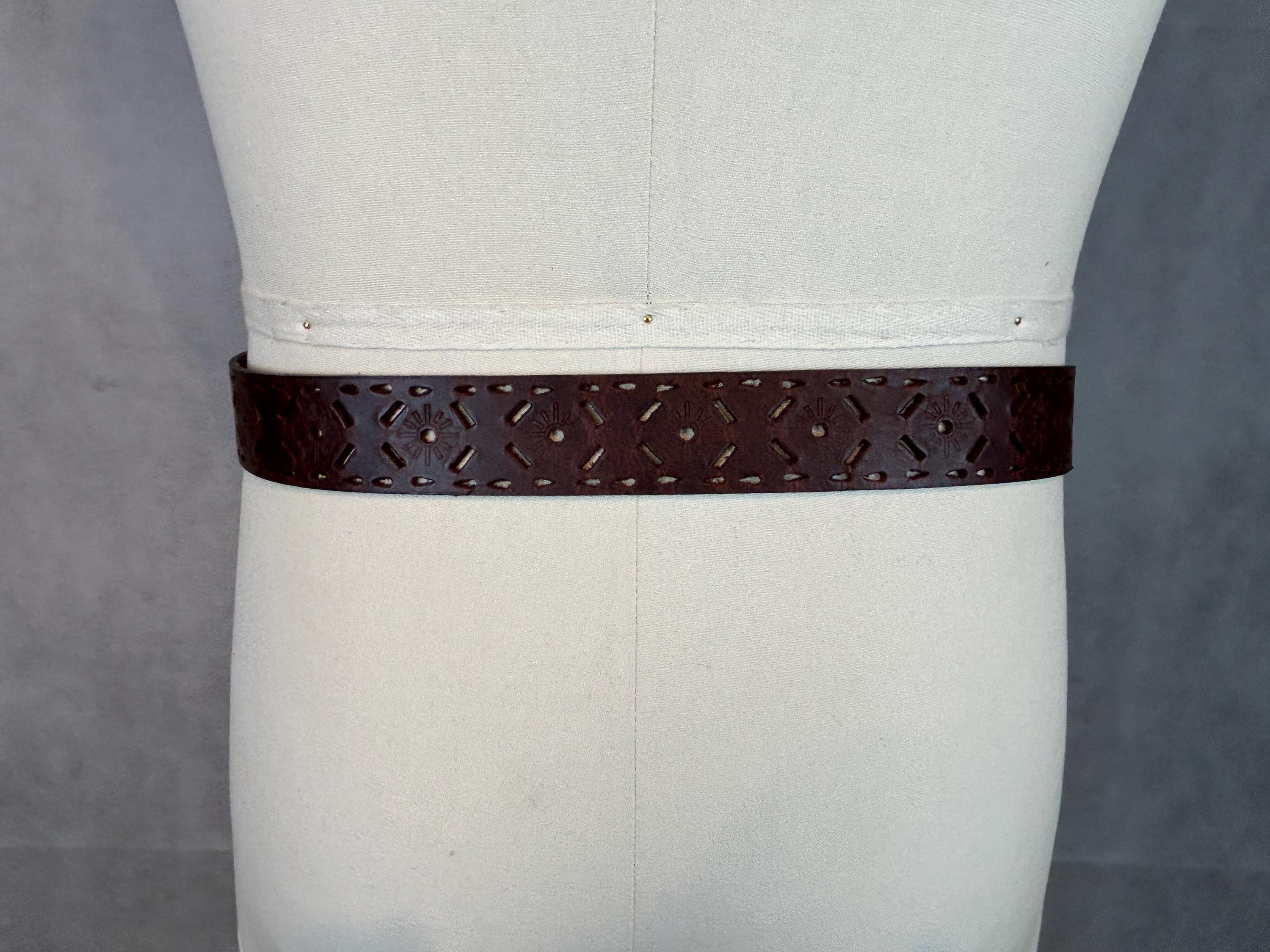 Vintage Brown Perforated Leather Belt With Silver Coloured Buckle XL 6M7A8232_v2.jpg?v=1753124280&  main image 3