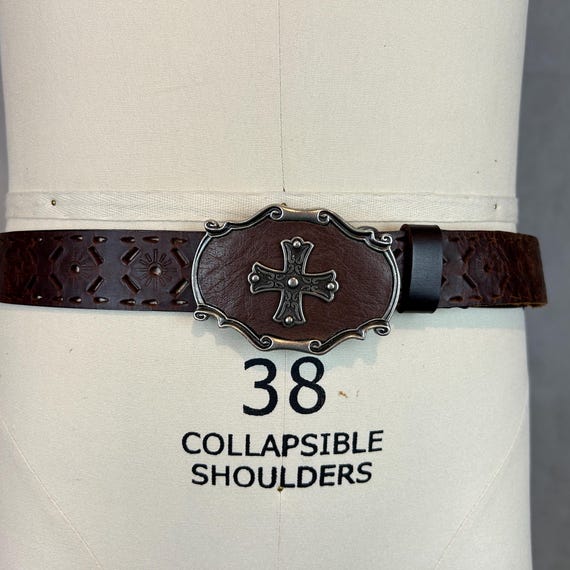Vintage 1980s Brown Perforated Genuine Leather Belt With  display picture 1