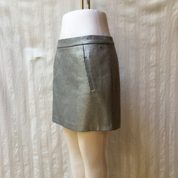 Vintage Silver Metallic Faux Leather Mini Skirt -… - image 2