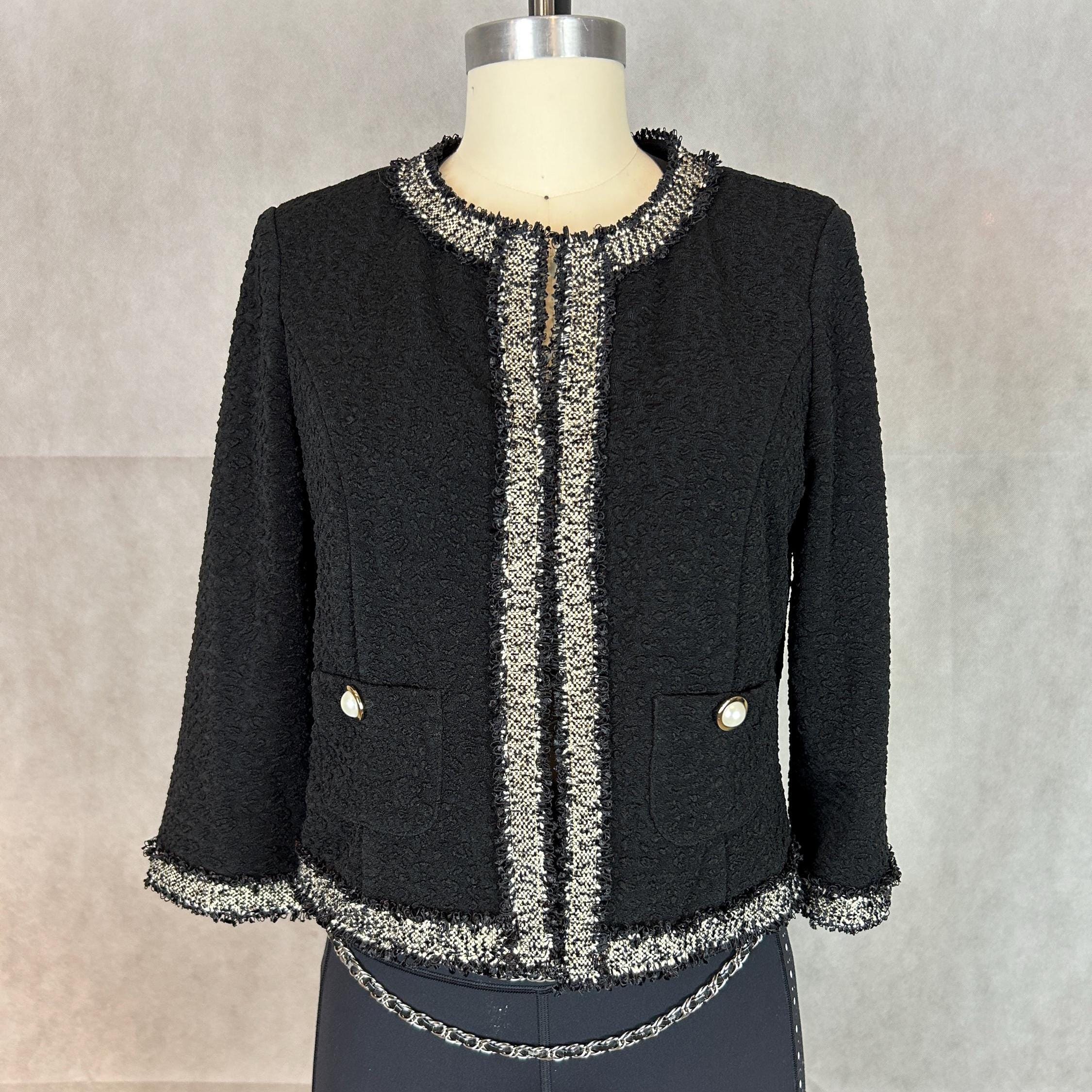 ★G-CUT★ V-neck boucle tweed jacket_black 7255110301 Versace Black Tweed Boucle Jacket – David Lawrence