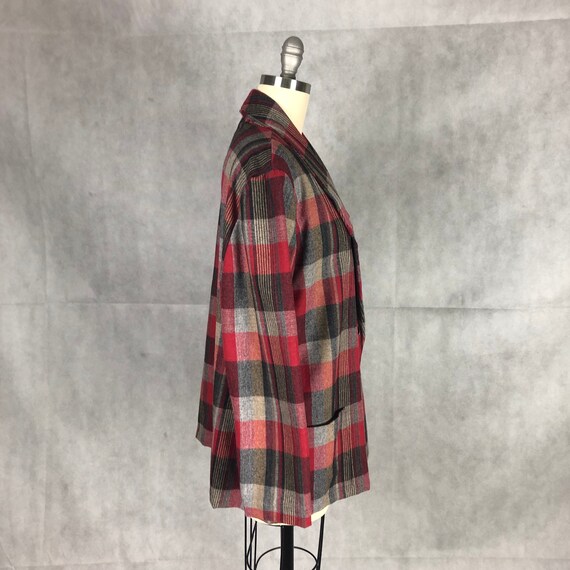 Vintage 100% Wool Plus Size Red & Grey Plaid Blaz… - image 4