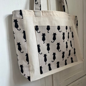 Black Cat reusable eco friendly tote shopping bag with front pocket & matching coin purse