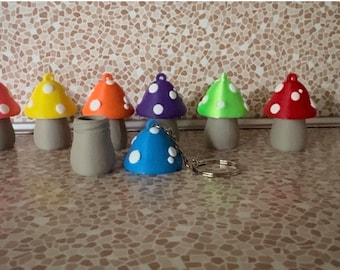 Mushroom 3d printed Keychain with removable twist off top | pill holder| keychain charm | key charm | 3d printed | key accessorie | fairy
