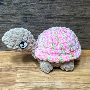 Crochet Pet Turtle, Pretend Cage, Adoption Form Pink/Green