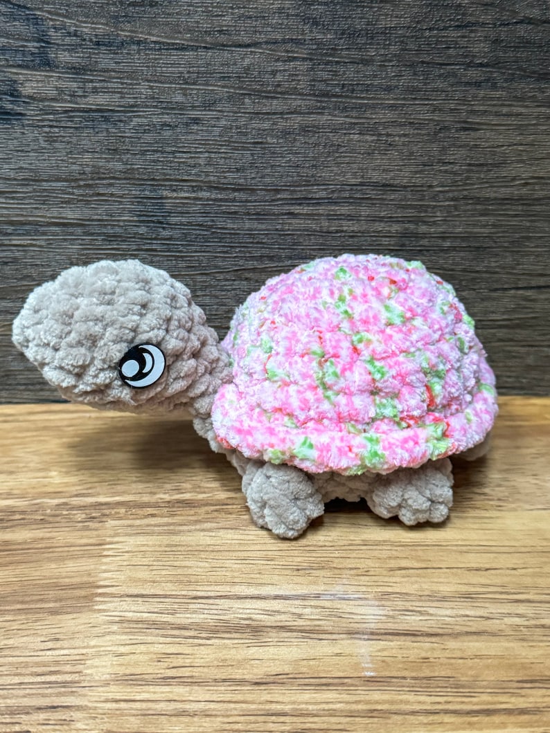 Crochet Pet Turtle, Pretend Cage, Adoption Form Pink/Green
