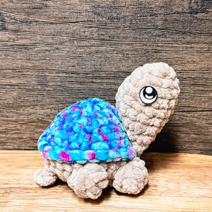 Crochet Pet Turtle, Pretend Cage, Adoption Form Blue/Purple Turtle