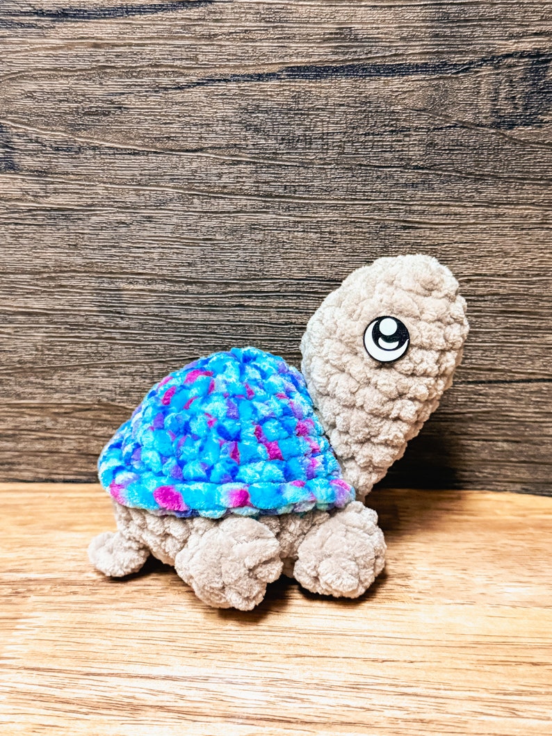 Crochet Pet Turtle, Pretend Cage, Adoption Form Blue/Purple Turtle