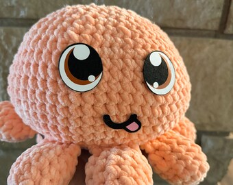Peach colored Octopus | Crochet Buddy| Crochet Snuggle | Crochet Stuffie | Orange Octopus | Pattern by All From Jade