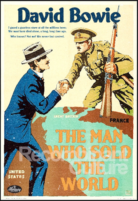 David Bowie 'The Man Who Sold The World' Version 1 Mashup Poster Vintage  World War Propaganda Glam Rock Music Fan Gift