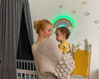 Regenboog led-kinderkamerverlichting: houten wanddecoratie, afstandsbediening