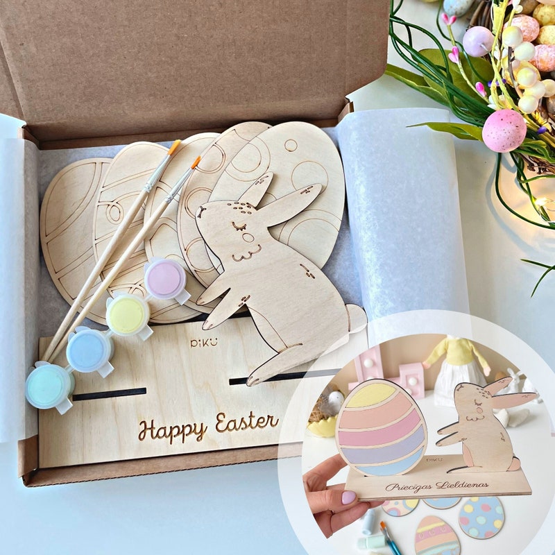 Easter egg paint kit, Ready to use, Easter DIY kit, Easter paint kit, Wood Easter egg, Wooden DIY, Easter for kids, Easter basket stuffers