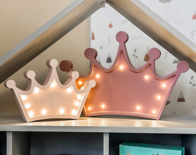 Handmade Wooden Crown Night Light, Nursery Decor, LED Bedside Lamp