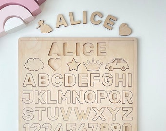 Gepersonaliseerde houten alfabetpuzzel: ABC-leerspeelgoed
