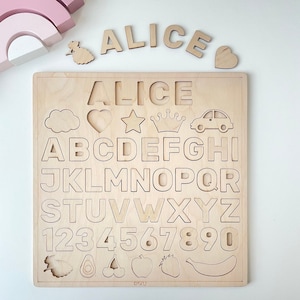 Montessori inspired English Wooden Alphabet Puzzle, Learning Alphabet, ABC puzzle for kids, Gift For Kids, Personalized alphabet, Wooden toy