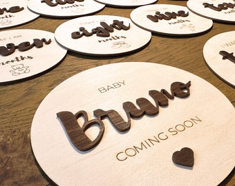 Wooden Baby Milestone Discs: Newborn Photo Props, Custom Name Announcement