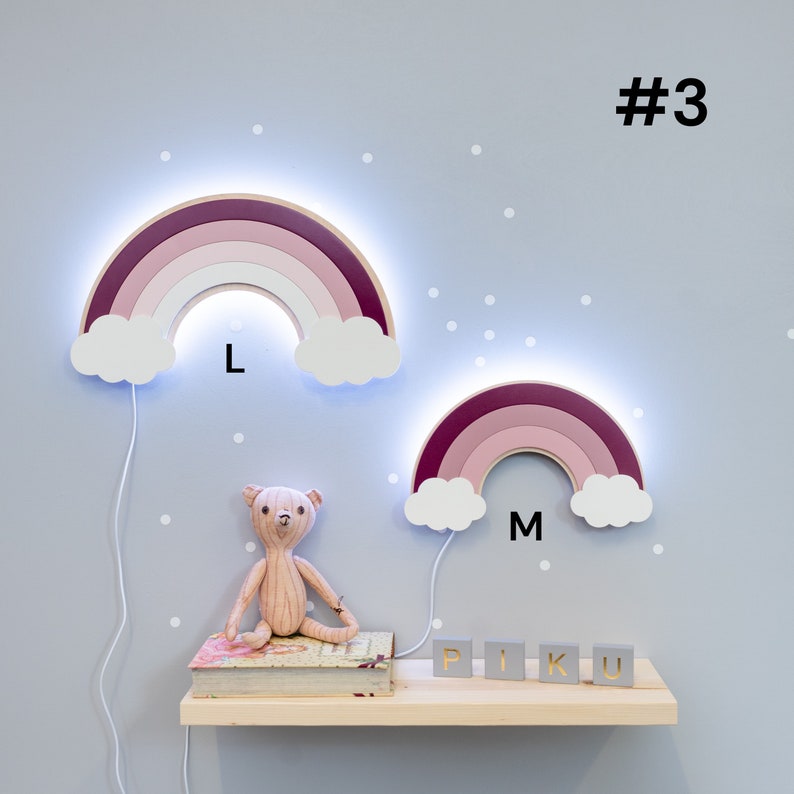 Rainbow Lamp Set Of Two Rainbows, Wooden lamp, Nursery Wall Decor, Night Light For Boys and Girls, Gift for KID, Birthday gift for girl image 6