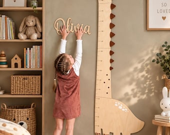 Personalized Wooden Dino Growth Chart: Nursery Wall Decor, Kids room