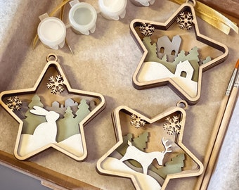 DIY Christmas Ornament Painting Kit: Wooden Star Craft