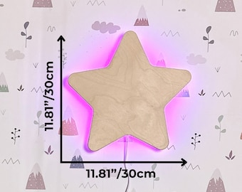 Wooden Star Night Light: RGB LED Nursery Lamp with Remote