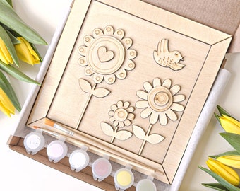 DIY Mother's Day Craft Kit: Personalized Wooden Flower Art Set