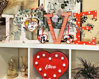 Personalized Heart Night Light: Custom Wooden LED Lamp, Romantic Keepsake