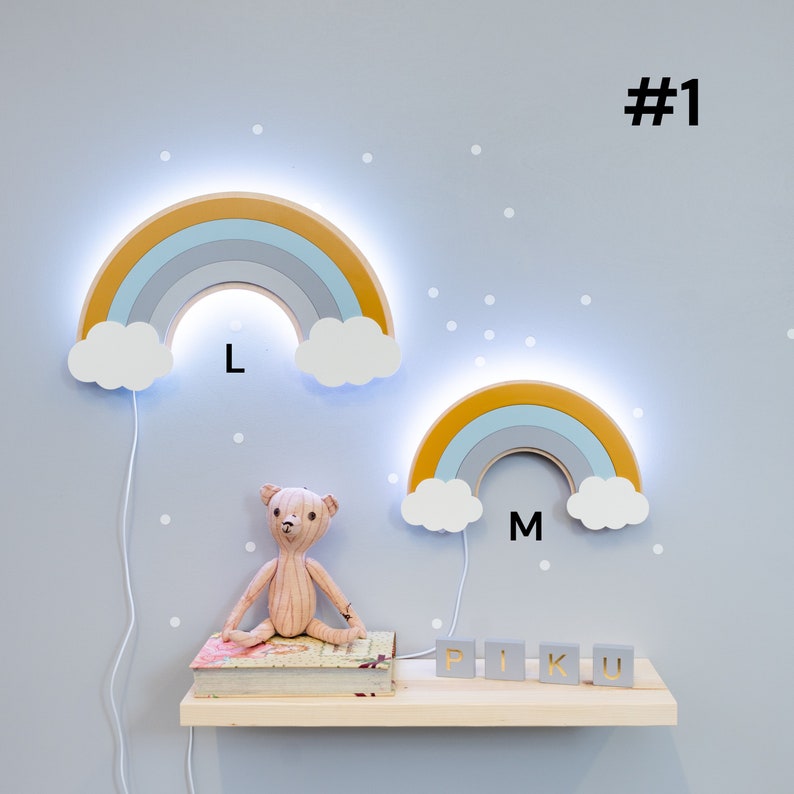 Rainbow Lamp Set Of Two Rainbows, Wooden lamp, Nursery Wall Decor, Night Light For Boys and Girls, Gift for KID, Birthday gift for girl image 4