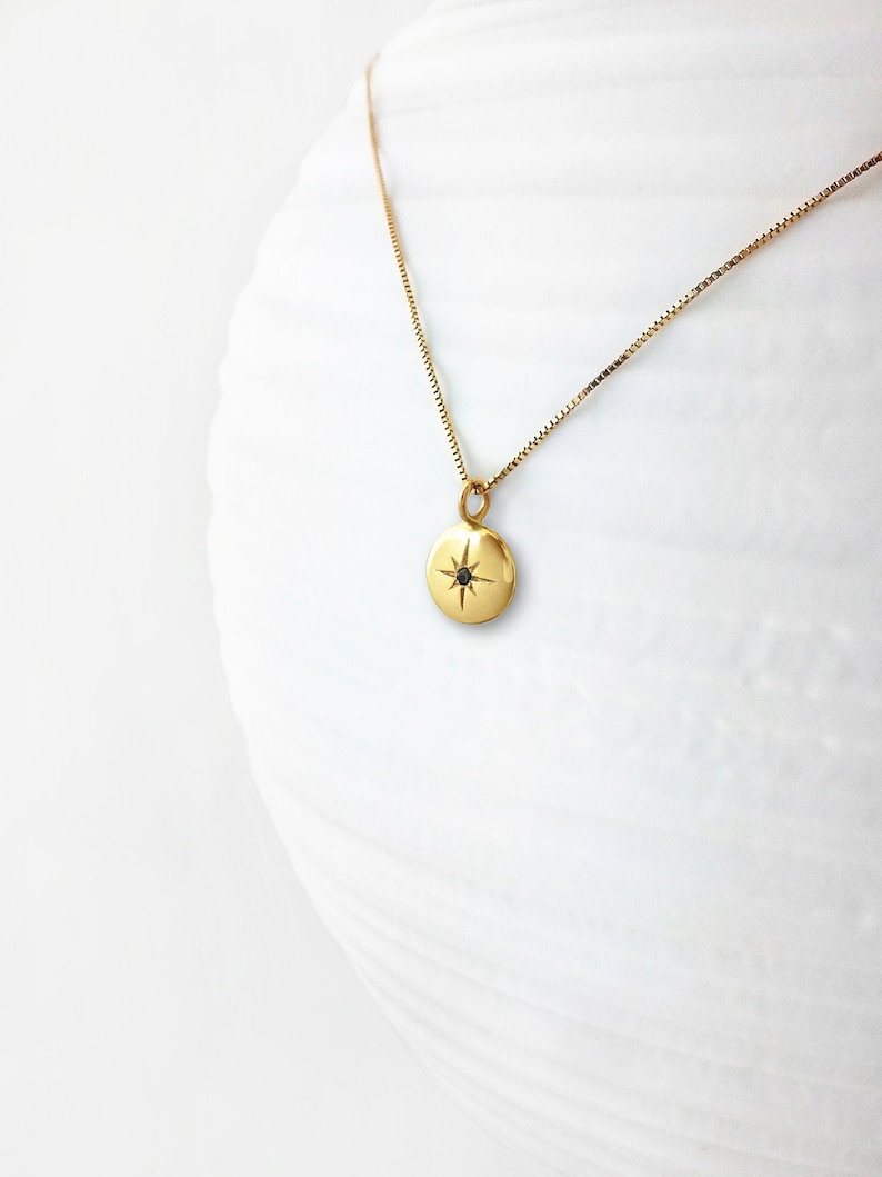 14K Gold Compass Necklace Dainty Gold Necklace Etsy