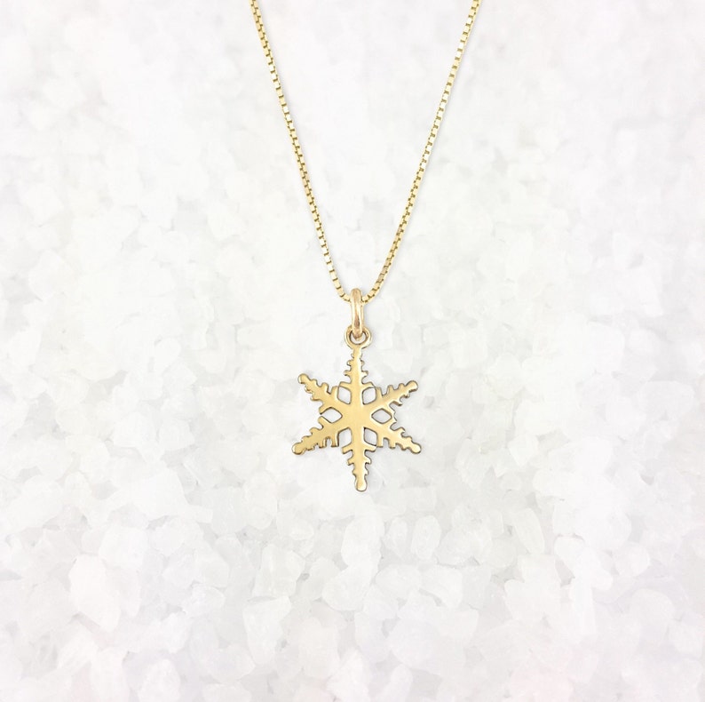Gold Snowflake Necklace Solid Gold Pendant Chain Etsy