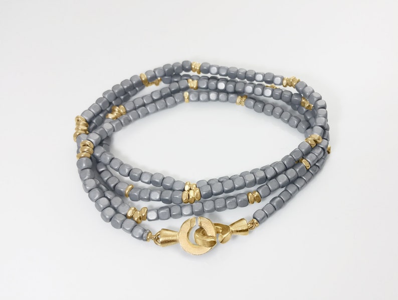Matt Gray Cube Gold Filled Beaded Necklace or Wrap Bracelet Etsy