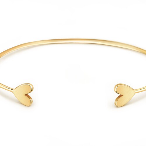 Open Cuff Heart Bracelet, Dainty Gold Cuff, Double Heart Bangle, Stacking Bracelet, Everyday Bracelet, Gold Bracelet shops for Women