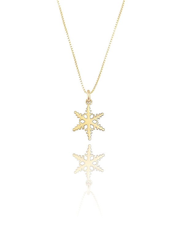 Gold Snowflake Necklace Solid Pendant Venetian Chain - 14k Gold Snowflake Pendant Gold Snowflake Necklace Solid Pendant Venetian Chain - 14k Gold Snowflake Pendant