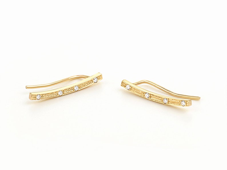 Climbing Earrings Solid Gold Ear Climber Cz Gold Bar Etsy Israel